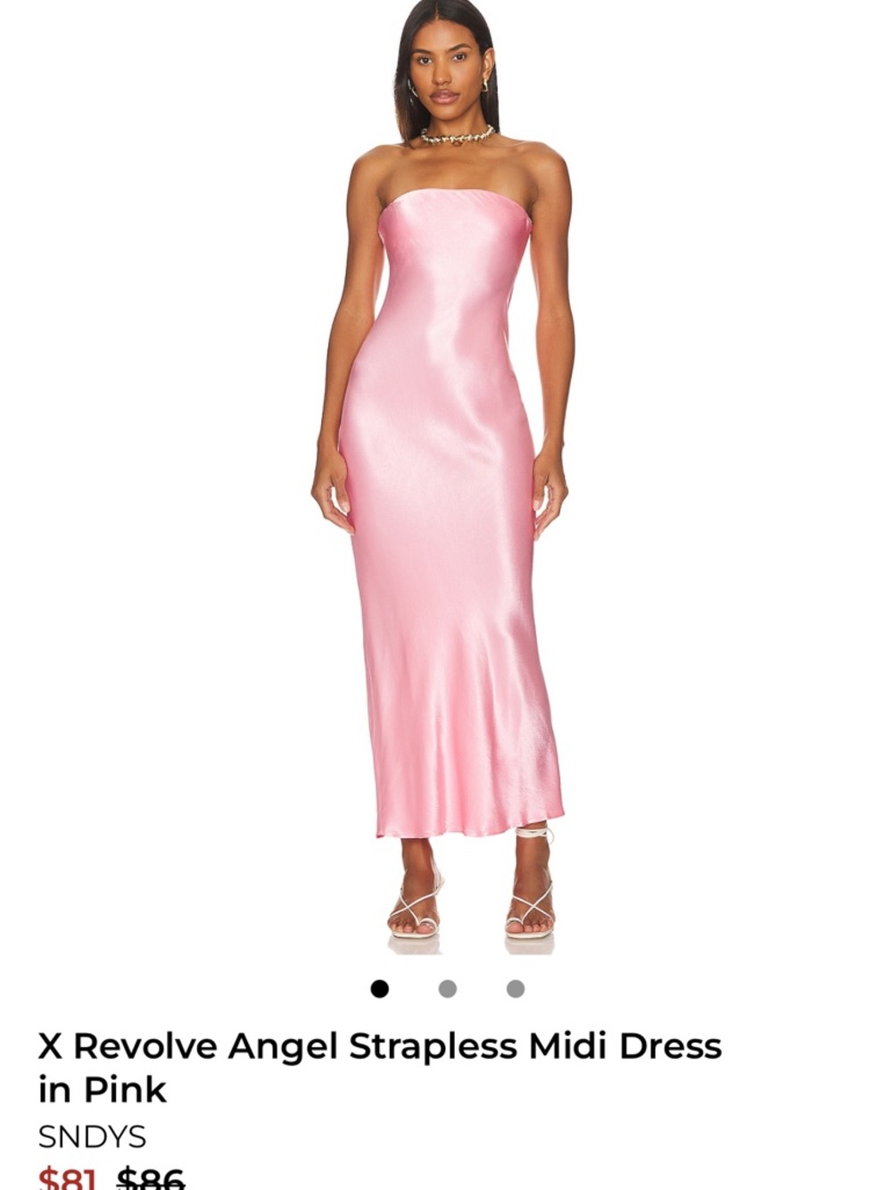 REVOLVE Strapless Satin Midi Dress in Pink